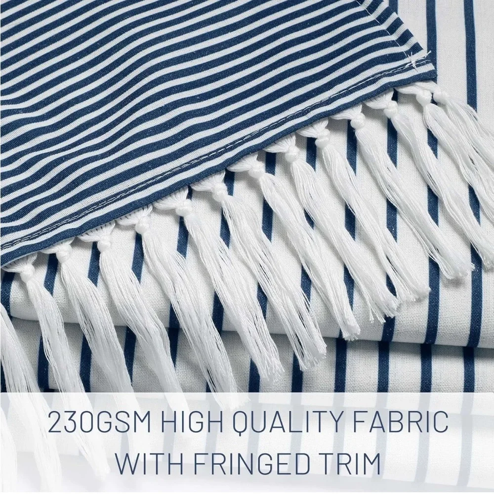 Navy Blue Shower Curtain for Bathroom Stripe Tassel 72 X 72” Farmhouse Cotton